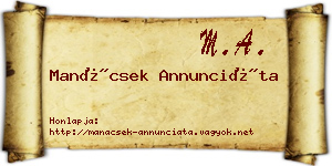 Manácsek Annunciáta névjegykártya